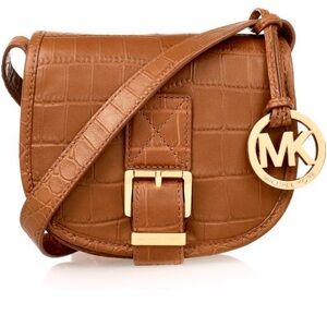 Michael Kors Small Croc-Embossed Leather Crossbody Saddle Bag